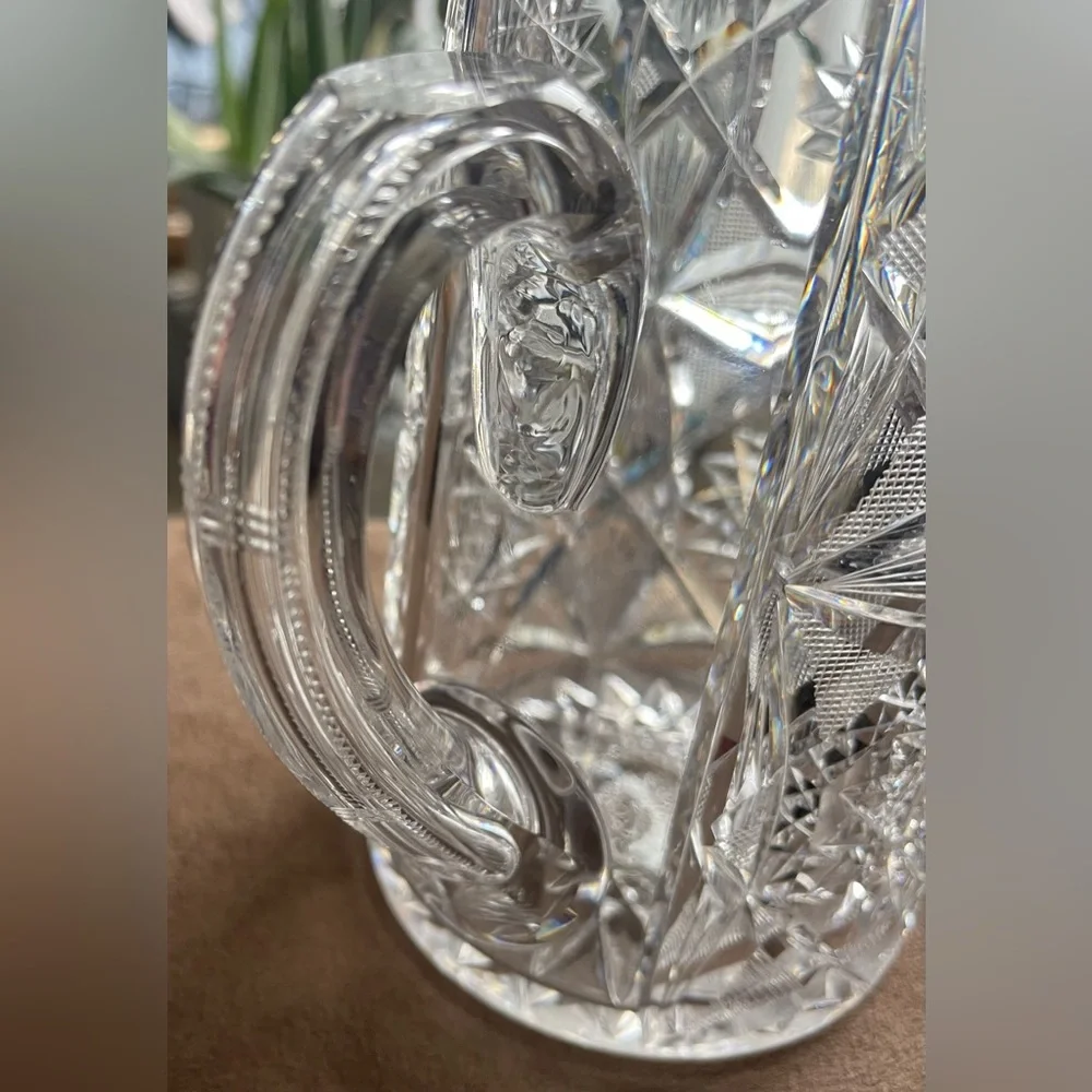 Antique American Brilliant Period (ABP) Cut Glass Pitcher, Starburst Pattern